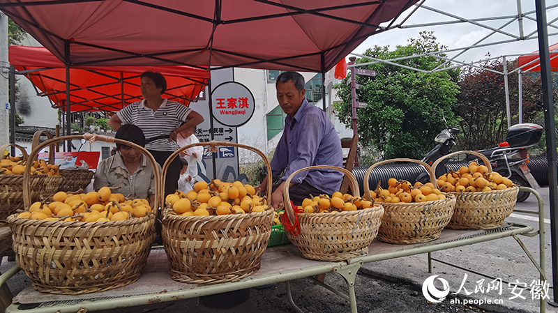 居民在南屏村停车场处售卖枇杷。人民网 胡雨松摄